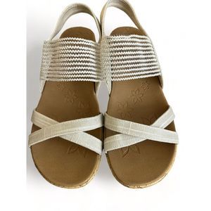 Skechers High Tea Luxe Foam Wedge Sandals Women’s 8.5 Linen Natural Color Shoes